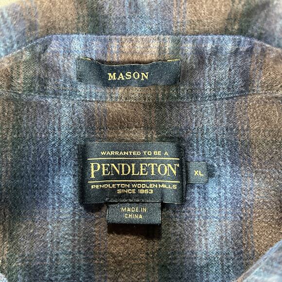 Pendleton Mason Flannel Button Down Shirt Blue Plaid Men’s XL - Picture 5 of 5